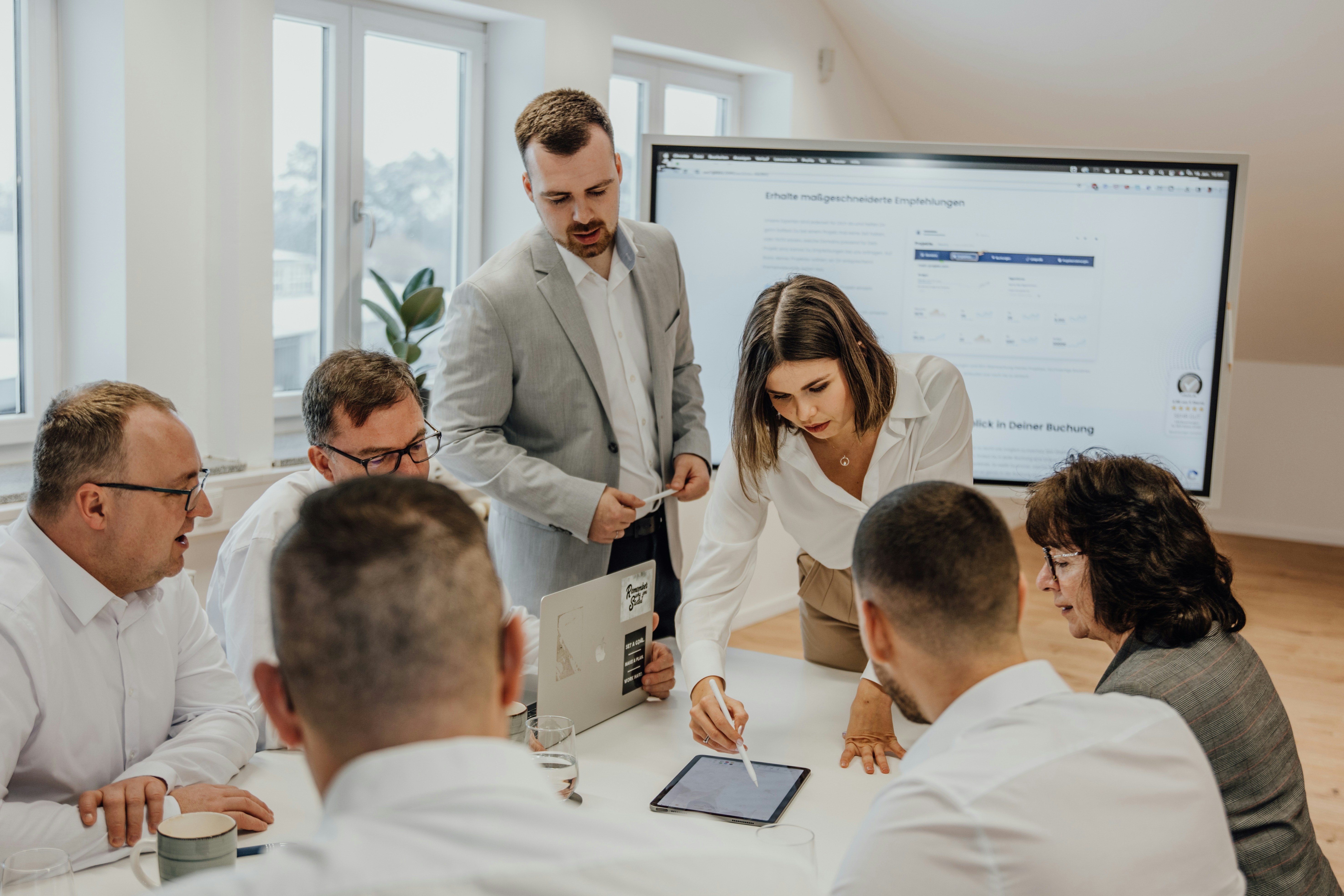 Strategic planning session with AI consultants and business leaders